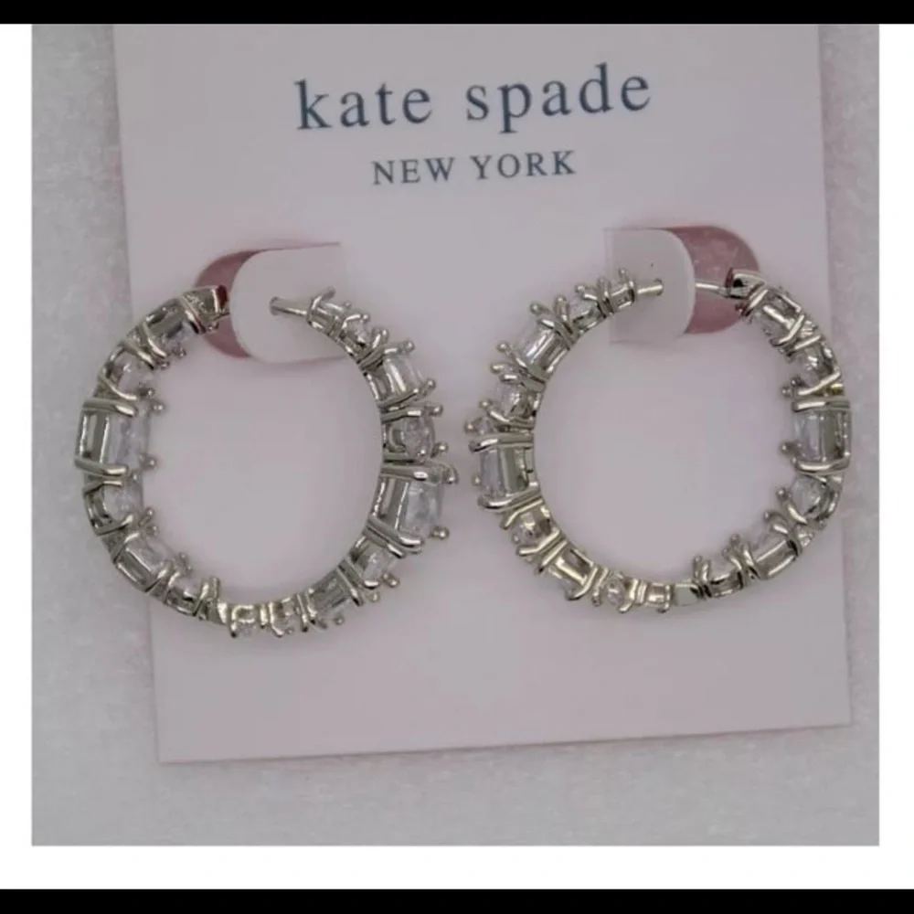 Silver Tone Cut Crystal CZ Huggie Chunky Hoop Drop Earring Kate ks Spade…